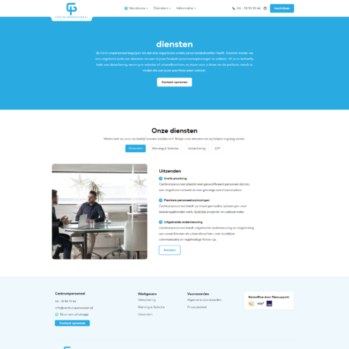Flexsoftware, gespecialiseerd in uitzendsoftware voor uitzendbureaus, mocht onlangs de nieuwe uitzendbureau website voor Centrumpersoneel ontwikkelen.